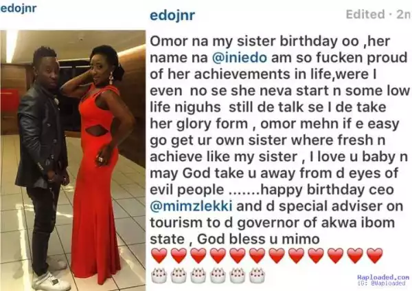Ini Edo’s Brother Lavishes Her With Praises On Her Birthday